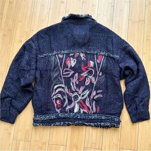 NWT Foxiedox Embroidered Takeo Tweed Frayed Boho Blue Jacket Anthropologie